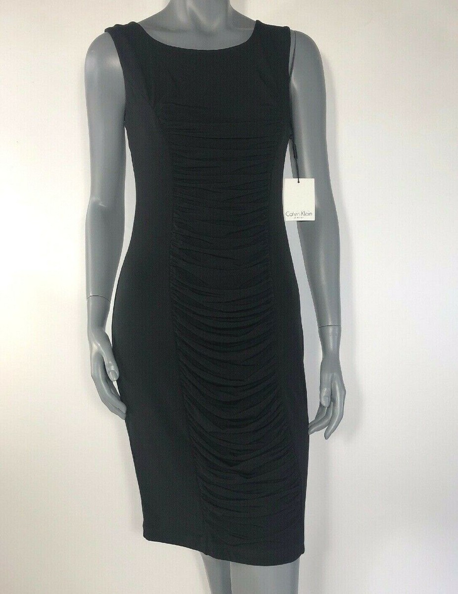 calvin klein women's sleeveless fitted cocktail sheath dress Calvin Klein Sheath Dress with Tie Neck Black 12 at Amazon Women's Clothing store