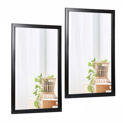2PCS Bathroom Wall Mounted Mirror Vanity Makeup Mirror 24''x36'' Rectangular Black