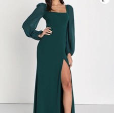 Lulus Absolutely Adored Maxi Dress Womens Small Green Chiffon Glam Wedding