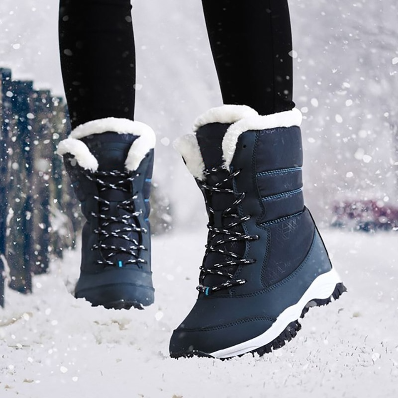 Botas de nieve de invierno para mujer, a prueba de agua, con gancho Botas de nieve de invierno para mujer, a prueba de agua, con gancho