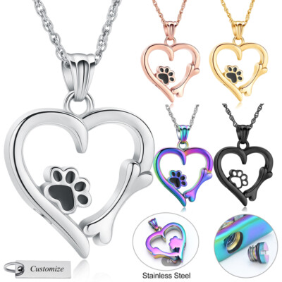 Urn Necklace for Ashes with Paw Print Heart Cremation Jewelry for Dog ...