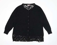 Michele Hope Womens Black Round Neck Acrylic Blend Cardigan Size 18