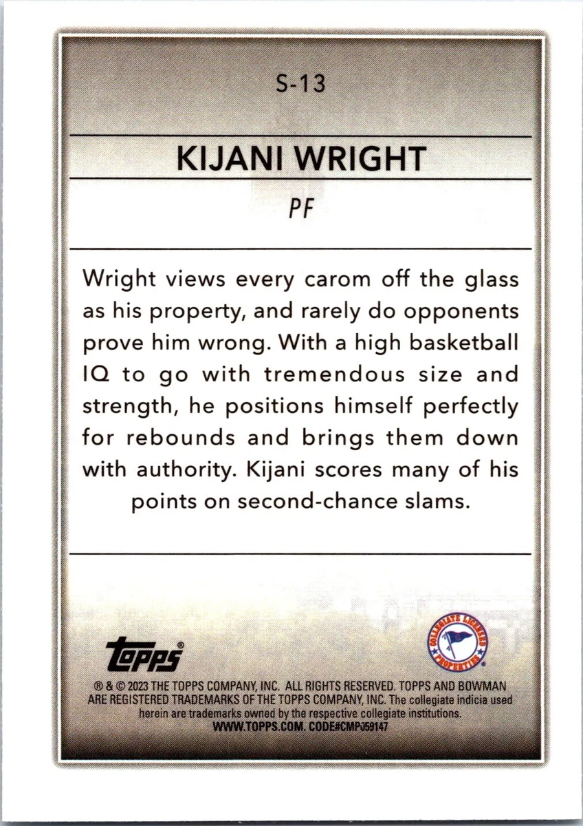 2022-23 Bowman University Chrome Skyscraping #S-13 Kijani Wright K92 | eBay