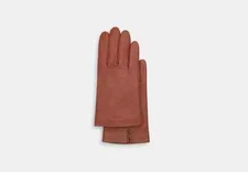 COACH CV864 Women's Saddle Brown Leather Tech Gloves NEW SIZE LARGE NWT