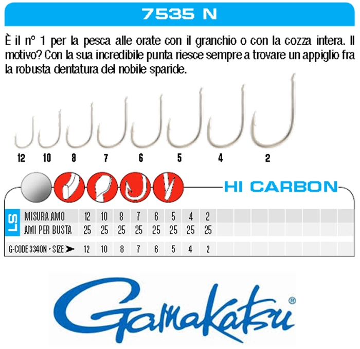 AMI GAMAKATSU 7535N 3340N BUSTA DA 25 PZ BATTUTO CARPA ORATA MARE FIUME