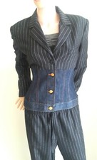 Vintage Jean Paul Gaultier Jpg Pinstripe & Denim Corset Blazer Jacket