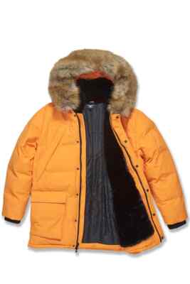 Jordan Craig Men's BISMARCK FUR LINED POLLEN ORANGE GOLD PARKA JACKET PUFFER NEW