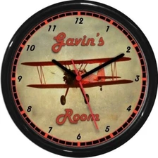 Vintage Red Airplane Bi Plane Personalized Wall Clock Nursery Child's Room 0724