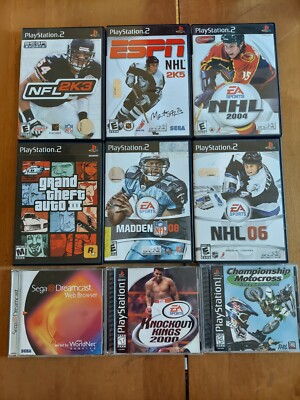 PS1, PS2, Playstation Sega LOT 9 Untested Video Games GTA NHL Madden Motocross