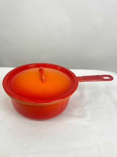Vintage Le Creuset #18 Sauce Pot Cast Iron Enamel Flame Orange Pan