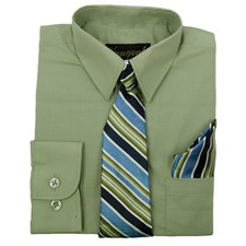 Boys Green Dress Shirt V2000 with Matching Tie  Hankie Long Sleeves 4 to 20
