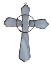 Hanging Leaded Stained Glass Celtic Cross Suncatcher White Transparent 6.25"