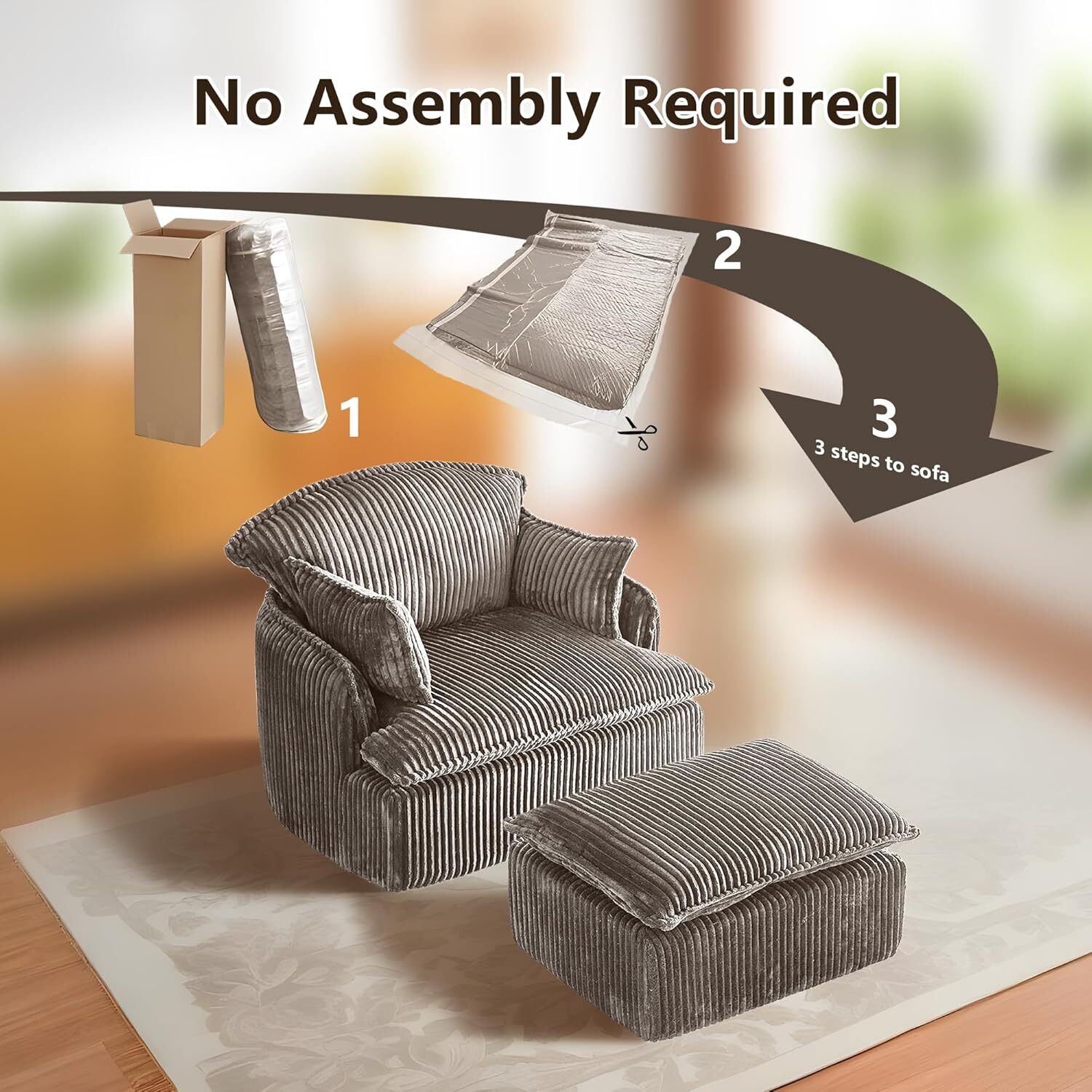 Floor Sofa Armchair Chaise Lounge Chesterfield Sofa w/ Footrest & Pillow Tatami