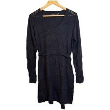 Prana Women’s Black Cotton Blend Sweater Dress Large Tie Waist