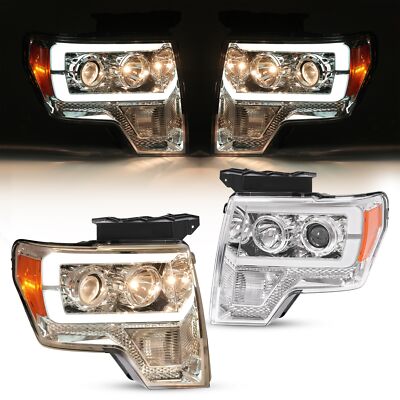 For Ford F150 F-150 09-14 DRL LED Tube Projector Headlights Headlamp Left+Right