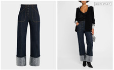 NEW Cinq A Sept Benji Sequin Cuffed Denim Pants Indigo clear