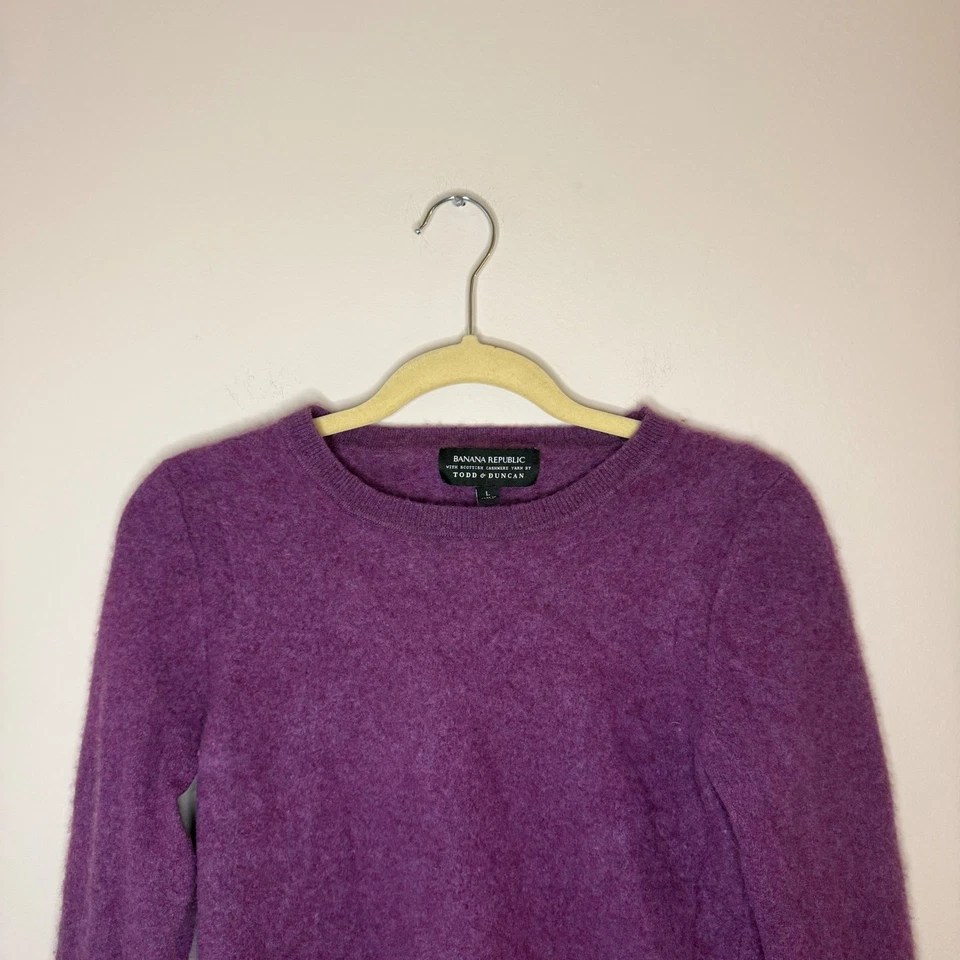 Suéter para mujer Banana Republic Todd & Duncan cachemir púrpura manga larga talla L Foto 4 de 4