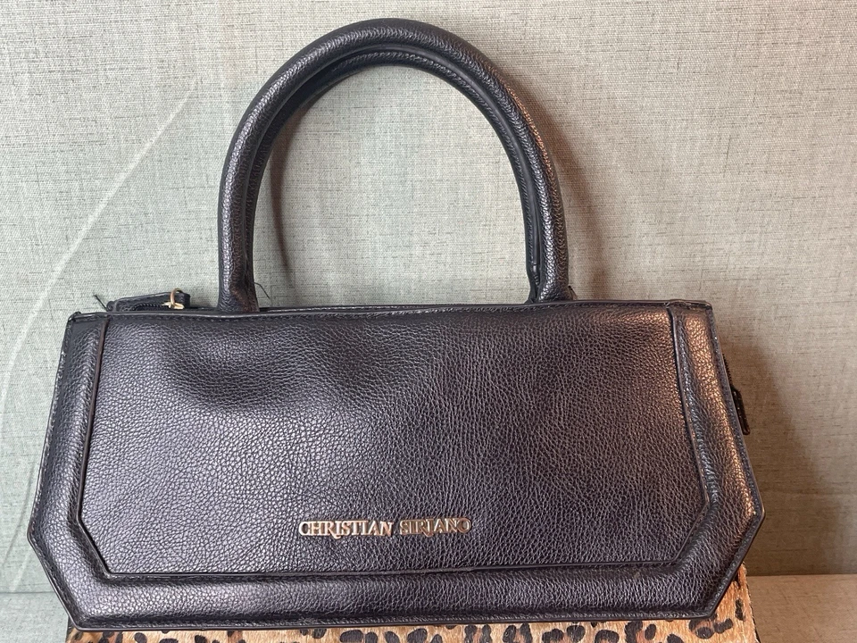 Christian Siriano Bolso de Mano Negro/Impresión de Leopardo Bolso de Hombro Cartera Animal - DEFECTUOSO Foto 3 de 4