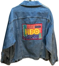HBO Cable Home Box Office Television Vintage 90s Blue Denim Trucker Jacket M