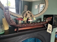 Vintage Maori Tiki Carved Waka Warship Canoe New Zealand, Approx 20” Long