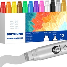 Jumbo Poster Markers Set: 12 Colors Large 15mm Wide Tip Permanent Ink