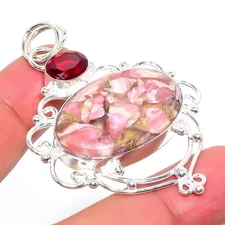Copper Pink Opal Gemstone Handmade 925 Sterling Silver Jewelry Pendant  RM-43