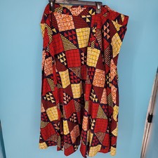 Vintage Rainbow Brand African Wax Print Ankara Patchwork Maxi Skirt with Pockets