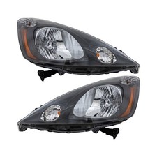 For Honda Fit 2009-2014 Headlights Pair Halogen Clear Lens Dark Gray Interior
