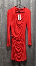 MNG by Mango Woman’s Size Small Long Sleeve Shirred Dress Red