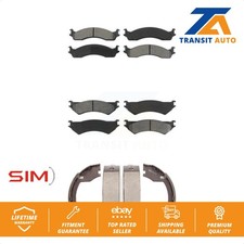 Front Rear Semi-Metallic Brake Pads & Parking Shoe Kit For Ford E-350 Super Duty