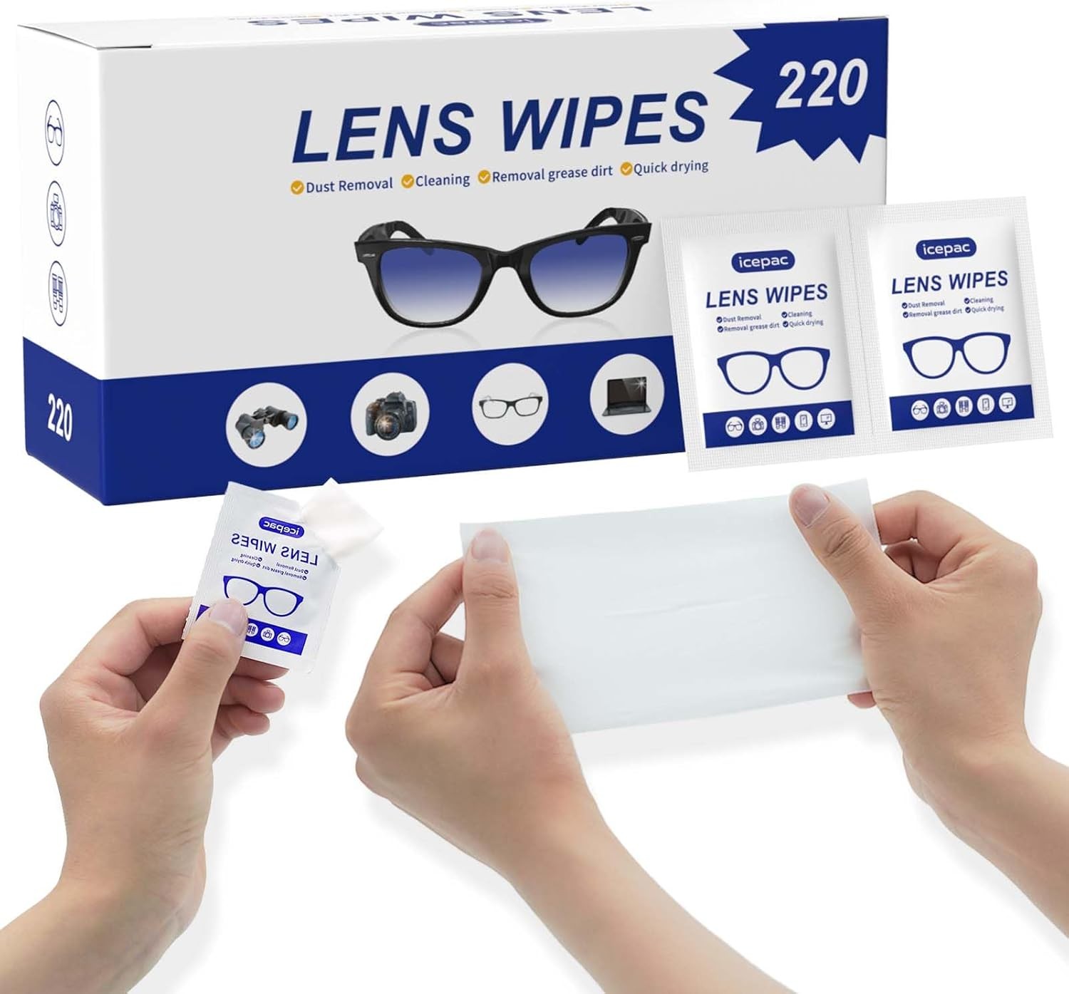 220 Lens Cleaning Wipes for Eyeglasses - Pre-moistened, Individually Wrapped... 