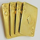 Vtg big large SHINY gold tone metal ACE PLAYING CARDS Brooch Pin Costume Jewelry