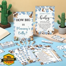 Funnymoom Cowboy Baby Shower Games Set, 8 Games, Bingo, Predictions, Word Scr...