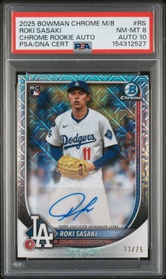 2025 BOWMAN CHROME MEGA BOX CHROME ROOKIE AUTOS ROKI SASAKI 11/75 PSA 8 AUTO 10