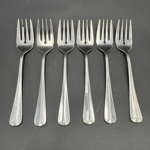 Retroneu JAMESTOWN 6 Salad Forks Stainless Flatware Glossy Korea 18/8