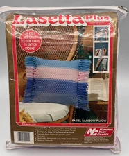 Vintage Lasetta Plus PASTEL RAINBOW PILLOW Kit #L125 National Yarn Crafts NEW