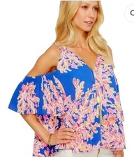 Lilly Pulitzer Bellamie Its Electric Cold Shoulder Top XS NWT Beach Boho Gypsy