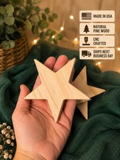 One Unfinished Wooden Star Cutouts Paintable Craft Blanks, 4 Inch Size