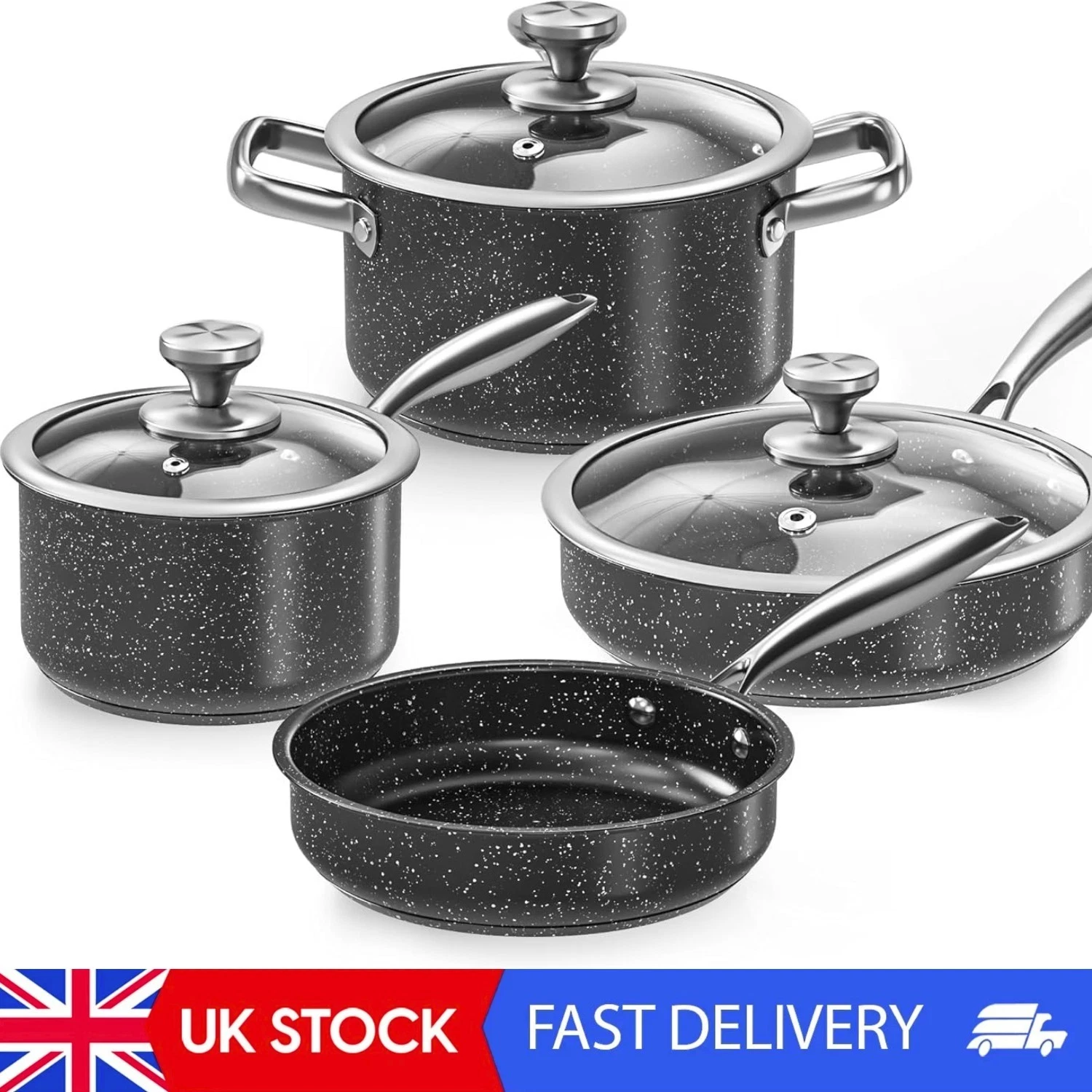 Stainless Steel Pots And Pans Set, 7-Piece Induction Hob Pan Set With Stay Cool