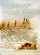 Original Watercolor Painting, Abstract landscape by Vasil Vasilev