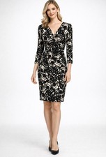 Chaps Ralph Lauren Dress Black White S P Small Petite Stretch Washable