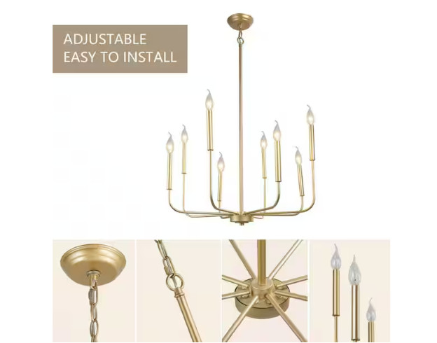 LNC Modern Gold Candlestick Island Chandelier Transitional 8-Light Pale Brass