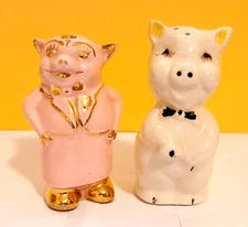 Pigs Mr and Mrs Salt & Pepper Shaker Vintage Antique Ceramic Free Shipping