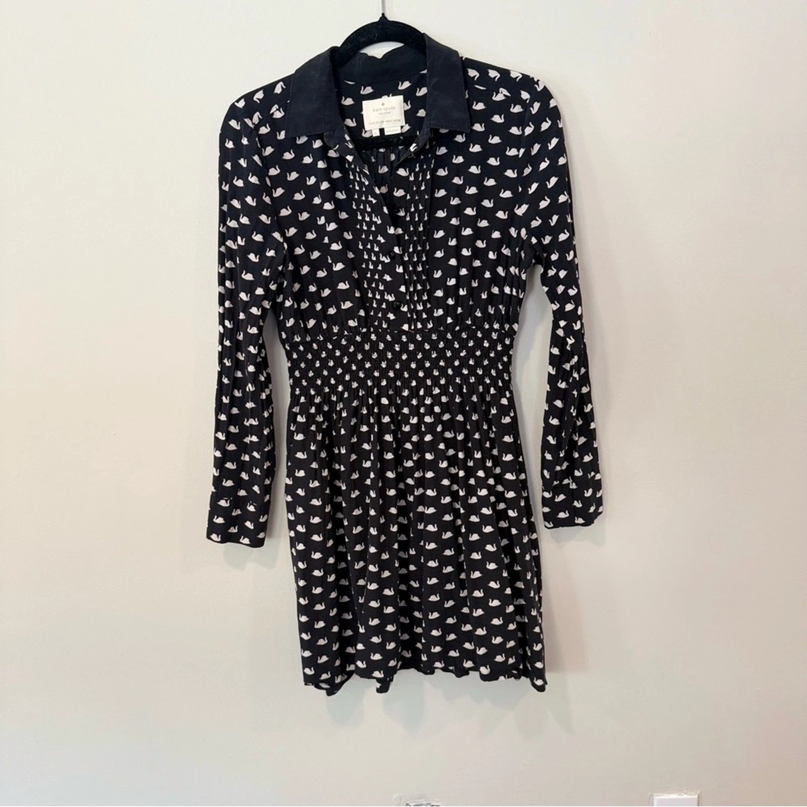 Camicia Kate Spade Preppy stampa cigno misto seta taglia Large 1885