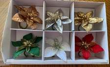 Christmas Winter Poinsettia Wine Glass Drink Charms Set of 6 New Pier 1 Imports