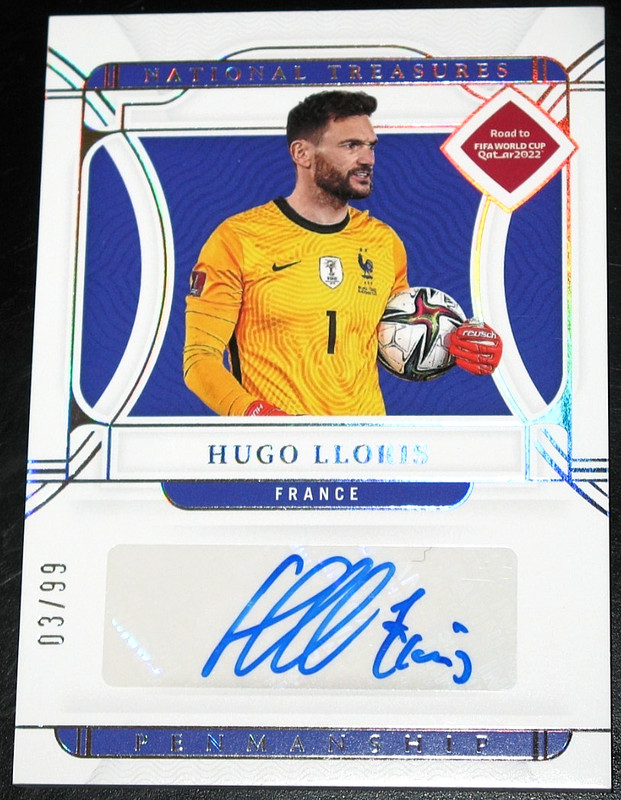 2022 National Treasures Road to FIFA WC Hugo Lloris Penmanship # 03/99 Auto