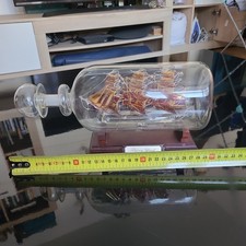 Vintage Flying Cloud In Glass Bottle On Mahogany Base 29 X 14 Cm