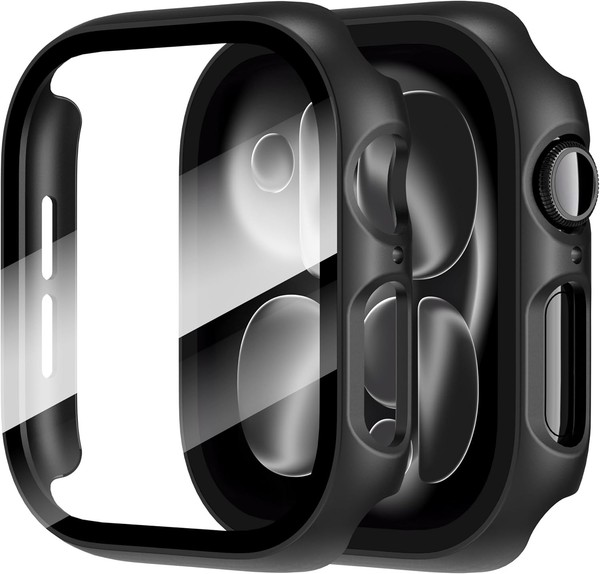 HüLle FüR Apple Watch 46Mm Hartglas SchutzhüLle UltradüNn Schwarz 2 StüCk-image