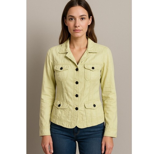 Soft Yellow Linen J. Jill Utility Jacket Blazer Light Academia Coquettecore - Picture 2 of 12