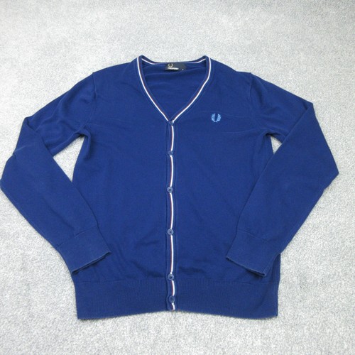 Fred Perry Cardigan Mens Small Navy Layer Casuals V Neck Smart Button Up 5119